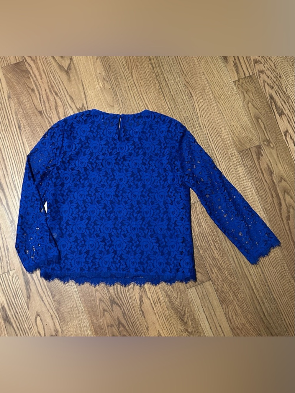 *Diane von Furstenberg Blue Lace Blouse Sz 10 Scalloped Hem‎ Long Sleeve DVF Top - Picture 14 of 14
